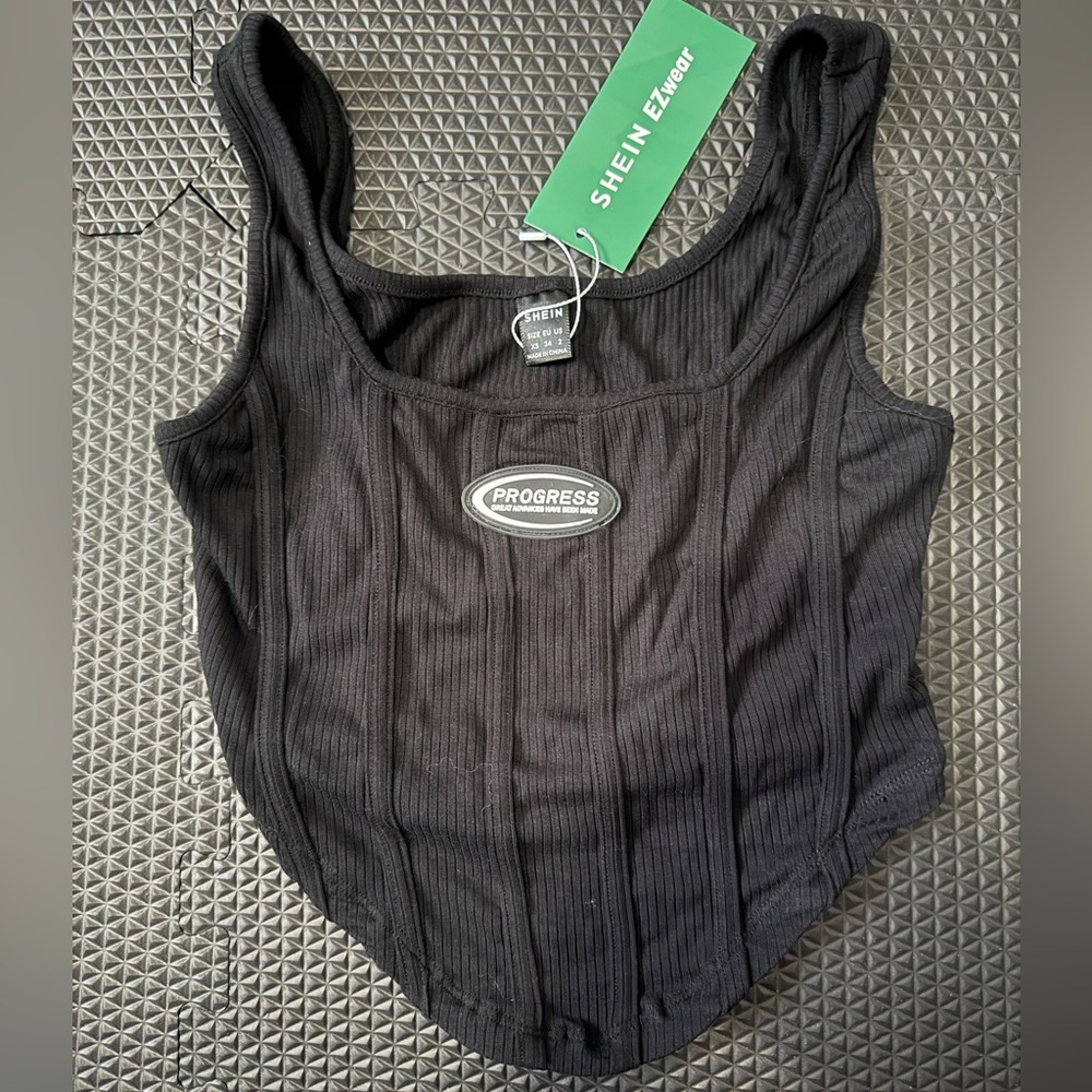 SHEIN Black Ribbed Corset Tank Top